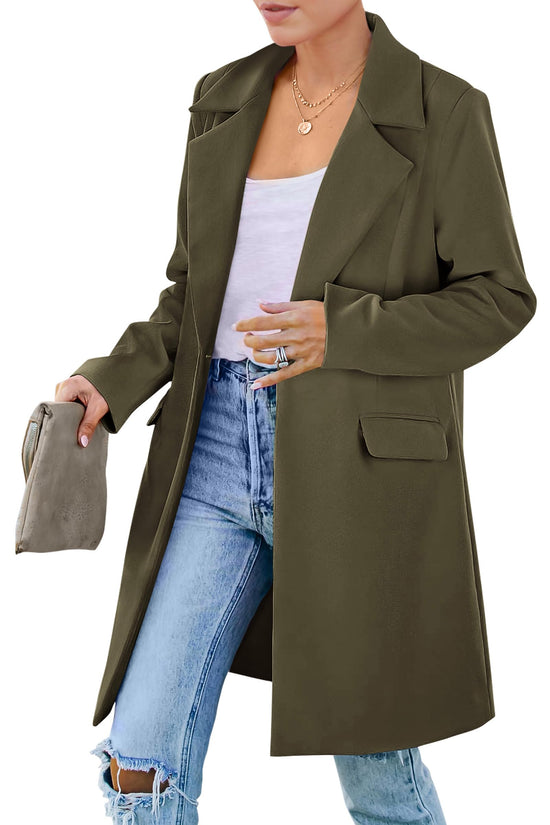Blazer — Women's long sleeve lapel design with pockets and loose fit