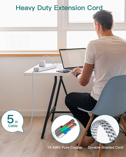 Power strip — Surge protector with USB C and flat plug design