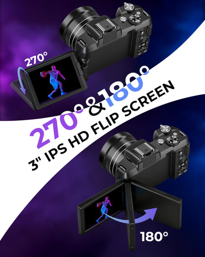Camera digital — 80MP WiFi vlogging camera with flip screen and 18X zoom