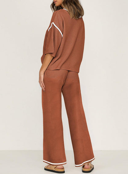 SHEWIN coordinated outfit — casual two piece with short sleeve sweater and wide leg pants