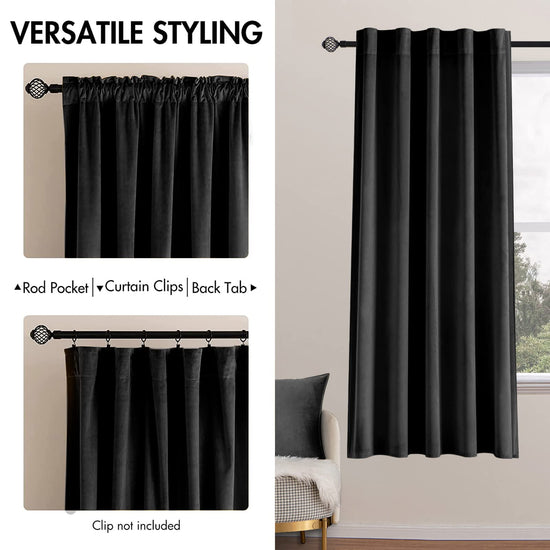MIULEE velvet curtains with rod pocket and back tab design - 2 panels
