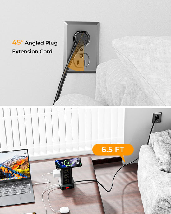 Power strip — 12 outlets and 4 USB ports with tower design and extension cord