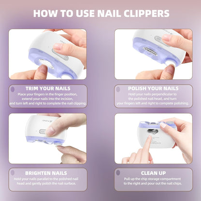 Electric Nail Clipper, Electric Nail Trimmer Suitable for Children, Adults, and Elderly, Automatic Nail Clipper with 2 Adjustable Speeds, Nail Clippers with LED Light and Chip Storage Box