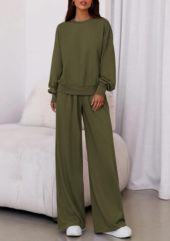 Coordinated outfit — PrettyGarden women's lounge set with long sleeve sweatshirt and wide leg pants