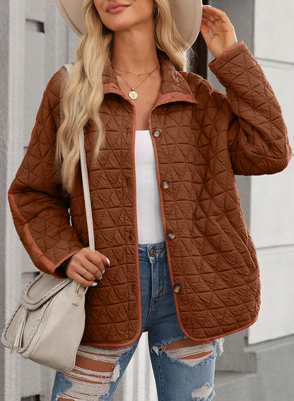 EVALESS coat — Lightweight diamond quilted puffer with open front design