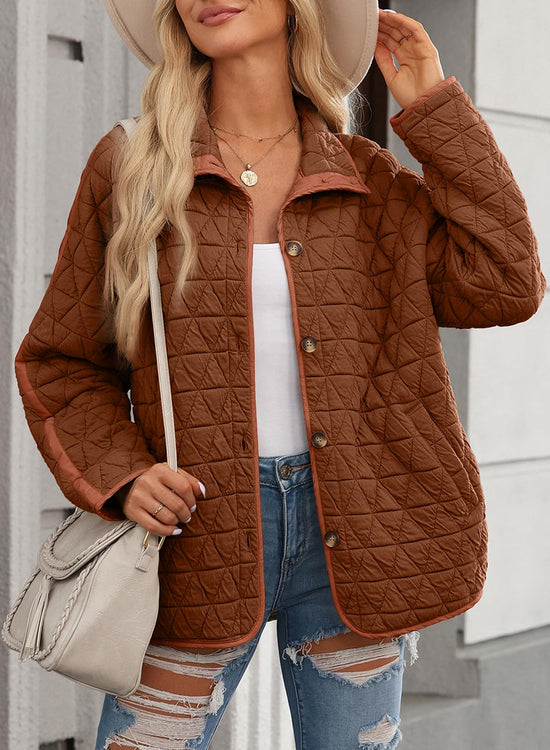 EVALESS coat — Lightweight diamond quilted puffer with open front design