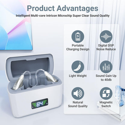 RlsitKee hearing amplifier — portable charging case and rotary volume control