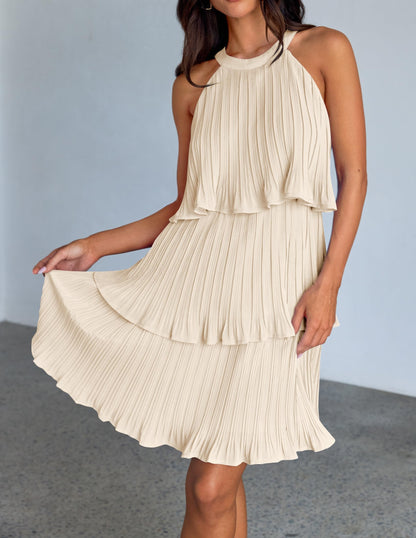 ZESICA dress — Summer halter cocktail with ruffle tiered chiffon