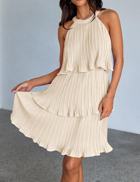 ZESICA dress — Summer halter cocktail with ruffle tiered chiffon