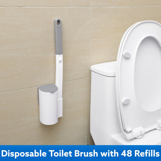 wlich Disposable Toilet Brush Set with 48 Refills, Wall Mount Holder