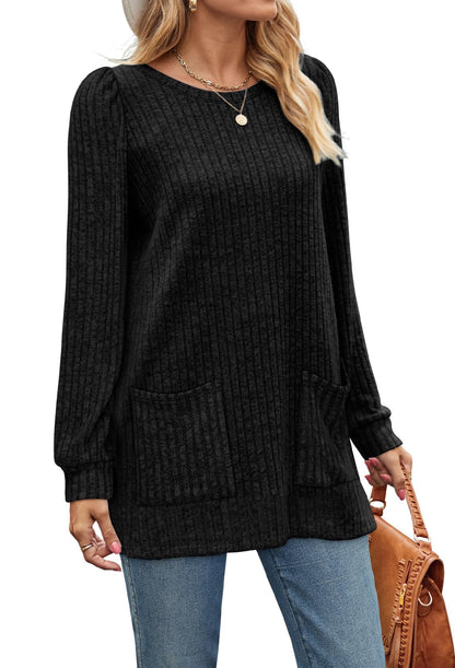 OFEAFAN tunic — long sleeve with pockets and loose fit design