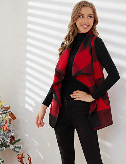 YACUN women plaid vest with pockets