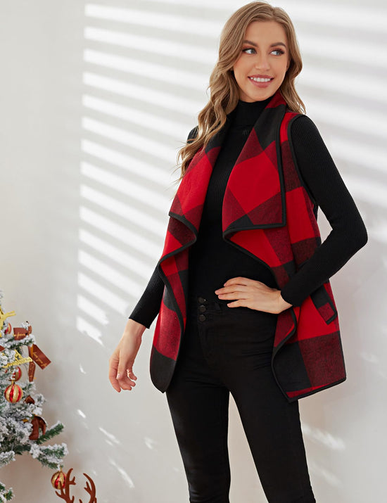 YACUN women plaid vest with pockets