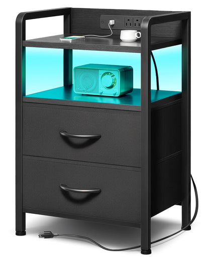 Lazzanto night stand with charging station and LED light strip
