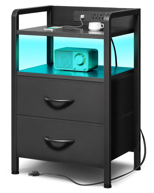 Lazzanto night stand with charging station and LED light strip