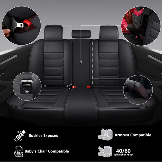 Isen-CoverAuto full coverage faux leather car seat covers - black for 5 seats