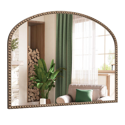 Brauthon beaded arched mirror — vintage metal beaded frame decorative mirror