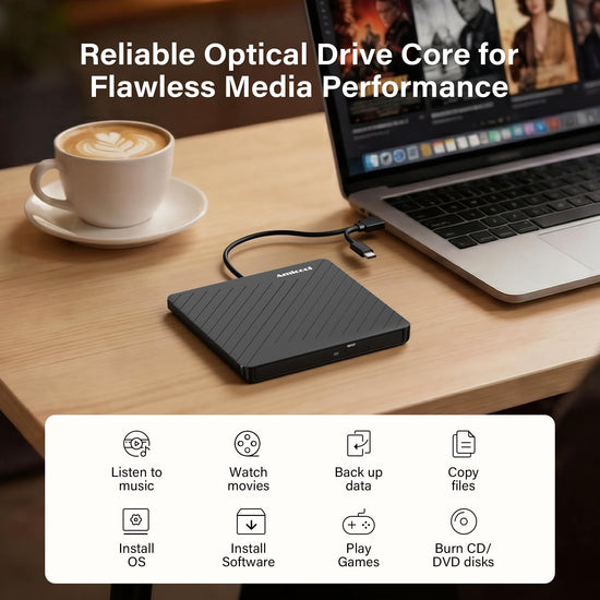 Amicool optical disc drive — external USB-C and USB 3.0 compatibility for multiple systems