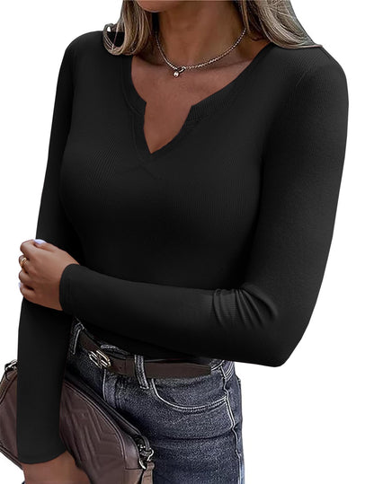 Zeagoo women's long sleeve v-neck rib knit shirt