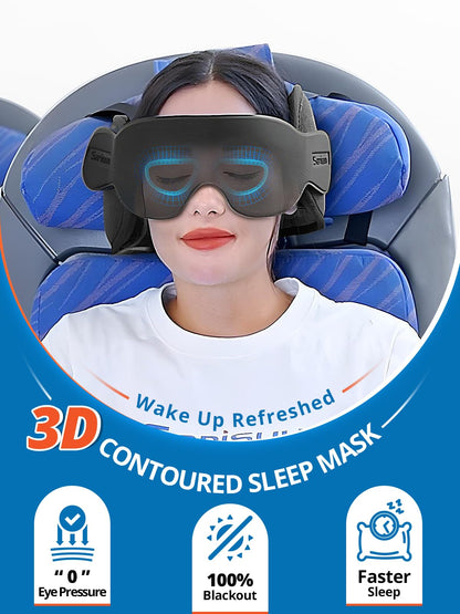 SARISUN Travel Pillow for All Airplane Seats, Airplane Pillows Combo with Chin Strap, 3D Eye Mask for Sleeping, 360° Support Travel Head Strap, Long Flights Essentials, Stop Bobblehead, Black