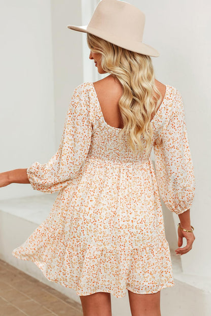 Dokotoo dress — boho floral square neck smocked mini dress