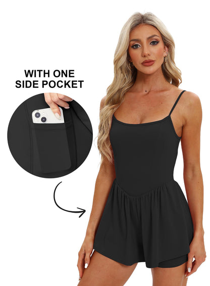 Beaully one piece outfit — sleeveless athletic romper with shorts and spaghetti straps