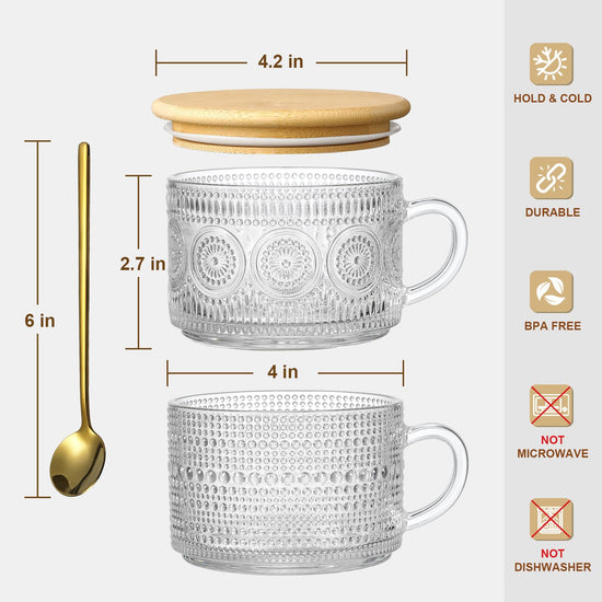 LANDNEOO drinking cup with bamboo lid and spoon - 14oz overnight oats container