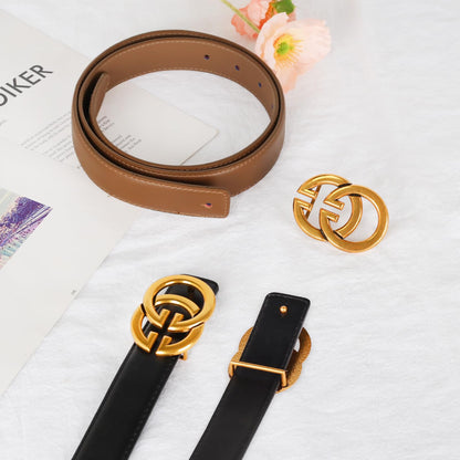 Aurolran women's leather belt — stylish buckle design for versatile wear