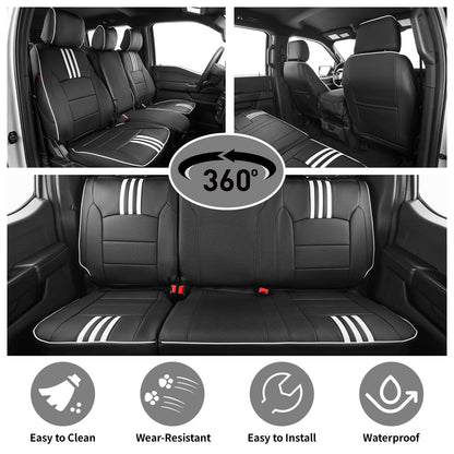 EKR F150 seat covers — custom fit faux leather in black with white trim