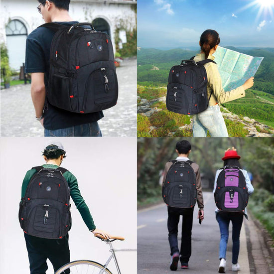 SHRRADOO travel backpack with combination lock for 17 inch laptops, 50L capacity
