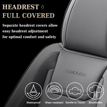 Coverado car seat covers - waterproof leather seat protectors in gray