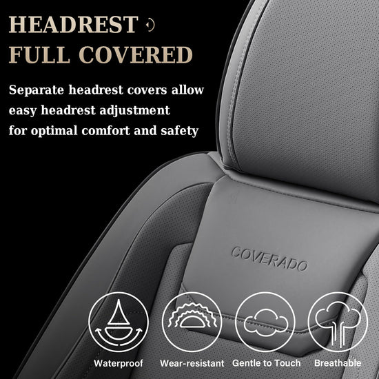 Coverado car seat covers - waterproof leather seat protectors in gray