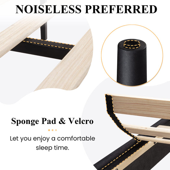 Bed frame — Upholstered platform with adjustable headboard and velvet fabric