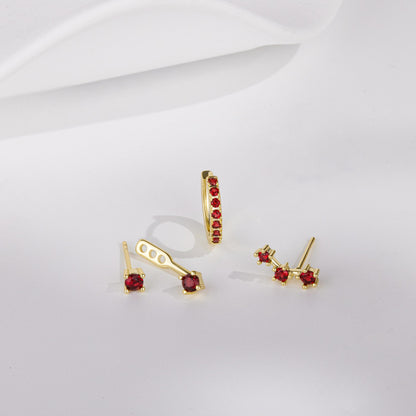 3 pairs dainty small 4th of July earrings — trendy birthstone stud huggie hoop set for women