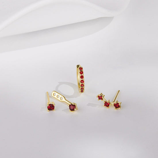 3 pairs dainty small 4th of July earrings — trendy birthstone stud huggie hoop set for women