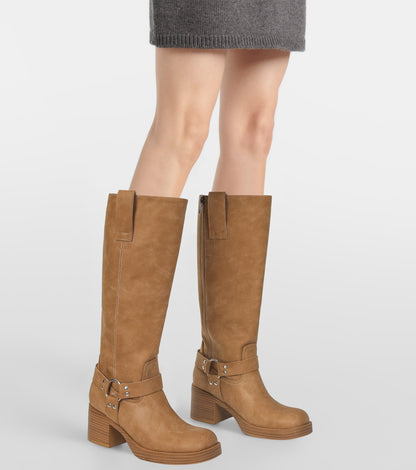 XBKXMK knee high riding boots with chunky heel and wide calf
