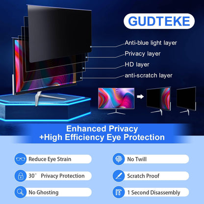 GUDTEKE Computer Privacy Screen Filter 27" Hanging Privacy Screen Protector Compatible Widescreen Computer Monitor with Aspect Ratio 16:9,Anti-Glare Privacy Screen Protector (27" Diagonal (16:9))