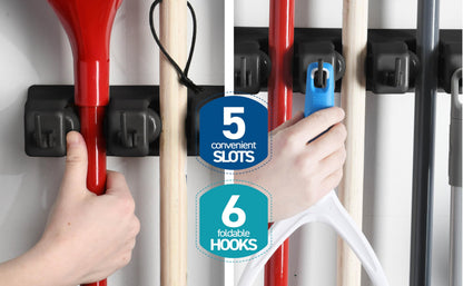 HOME IT storage rack — 5 slots and 6 hooks for efficient organization