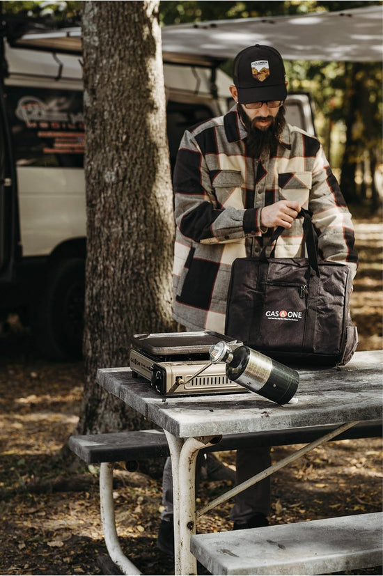 Portable stove — Gas One dual fuel camping stove with carrying case