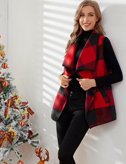 YACUN women plaid vest with pockets