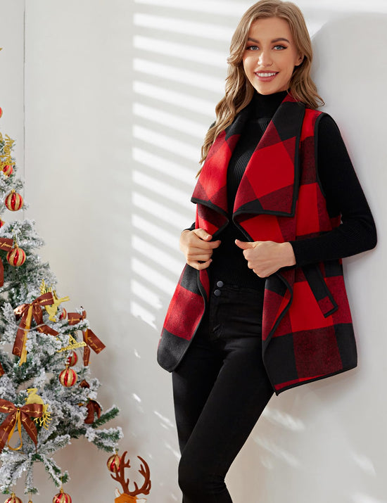YACUN women plaid vest with pockets