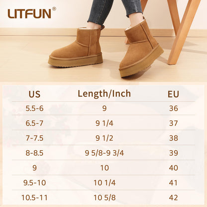 Litfun suede platform mini boots - Fuzzy fur lined ankle winter boots for women