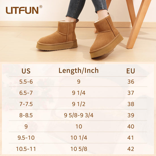 Litfun suede platform mini boots - Fuzzy fur lined ankle winter boots for women