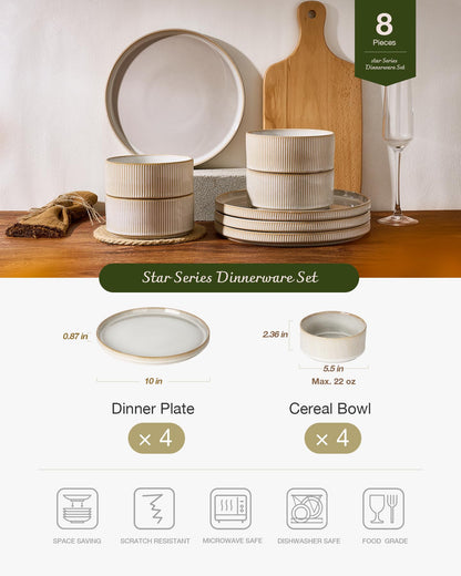 Famiware dinnerware set — stoneware ribbed design plates and bowls set