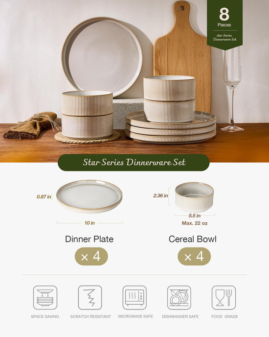 Famiware dinnerware set — stoneware ribbed design plates and bowls set