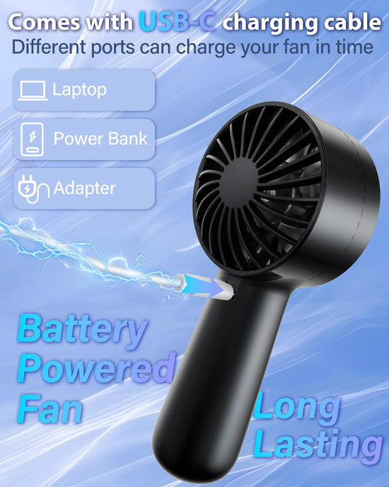 AUIIAH portable handheld fan - small turbo design with lanyard and USB rechargeable features