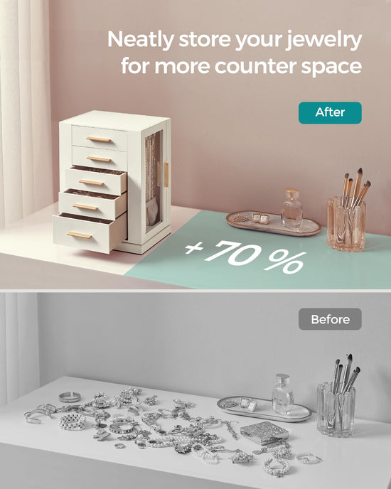 SONGMICS jewelry storage — 360° rotating design with glass window and spacious interior