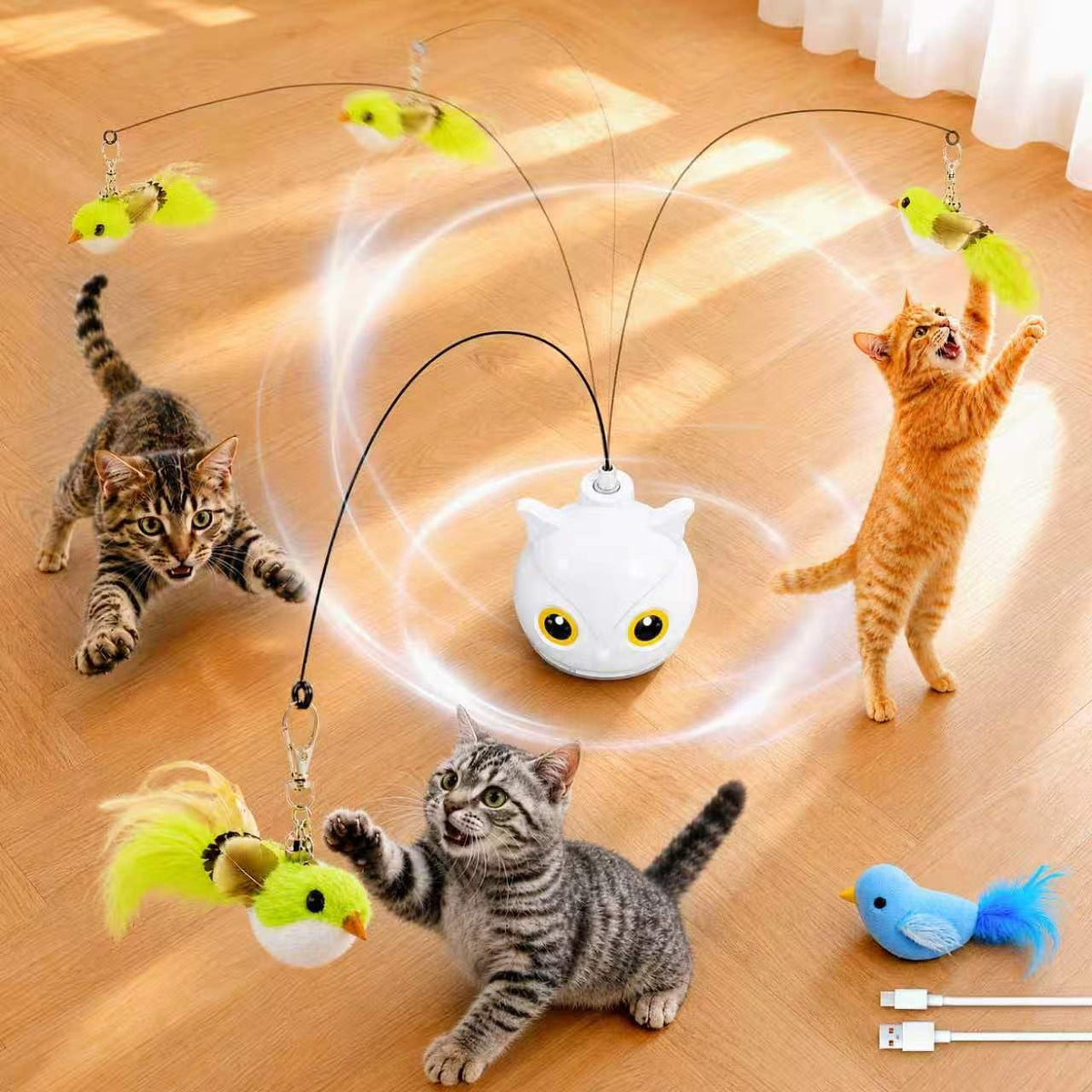 Interactive cat toy — Automatic flying bird with suction base and USB recharge