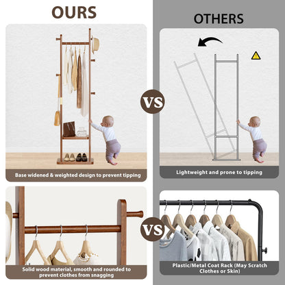 Taitiy clothes rack — freestanding design with shelves and hooks for storage