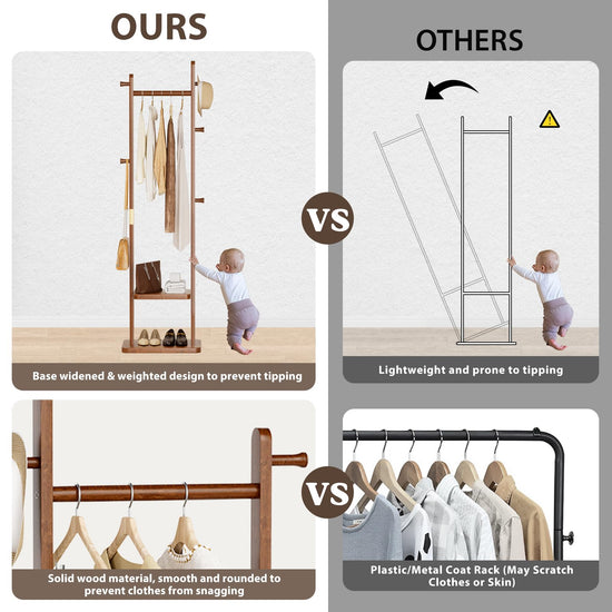 Taitiy clothes rack — freestanding design with shelves and hooks for storage